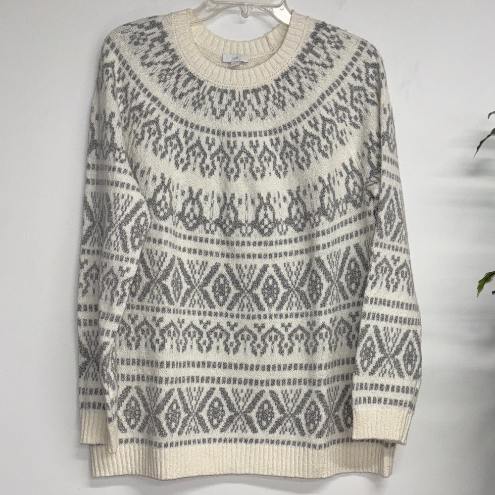 J. Jill Gray and Cream Knit Sweater